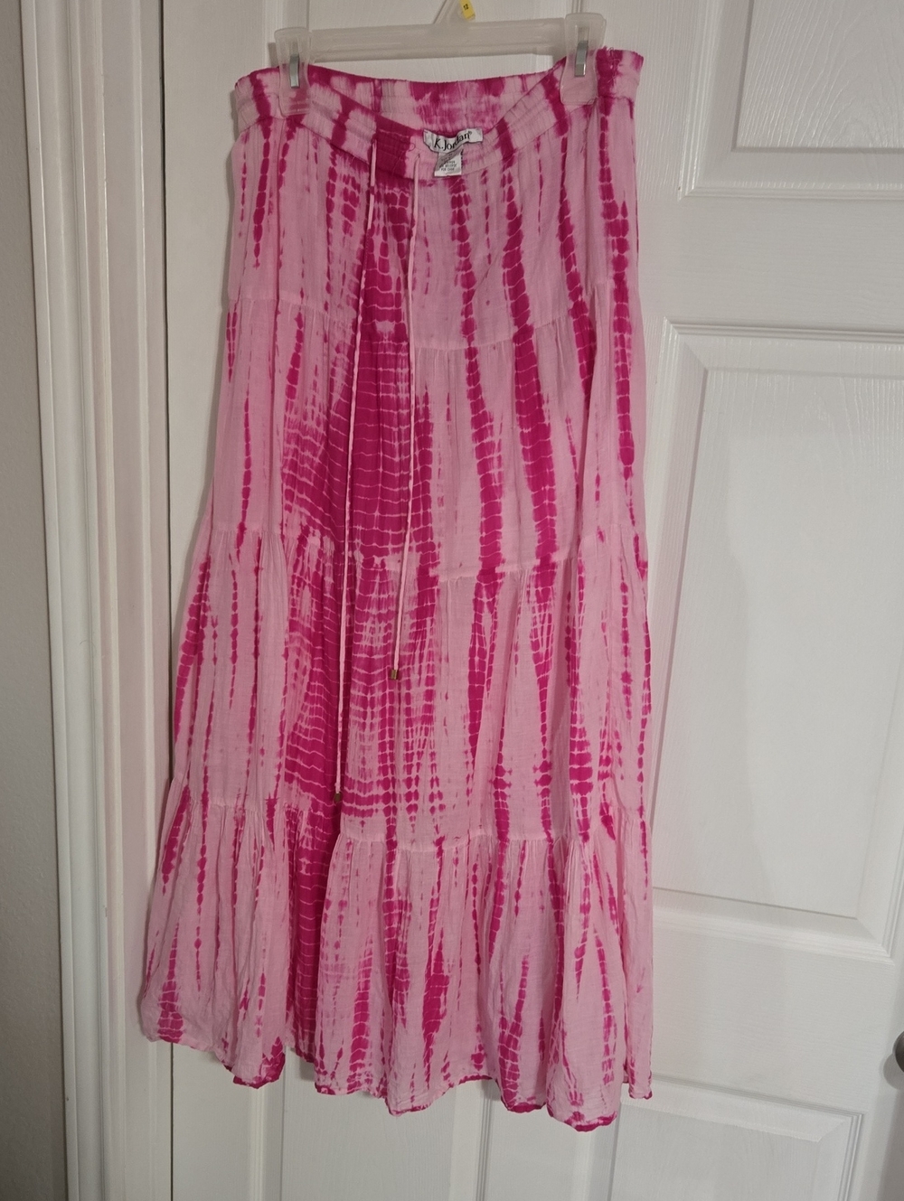 K Jordan Pink Tie-Dye Maxi Skirt 100% Cotton Medium 36" Tie Waist